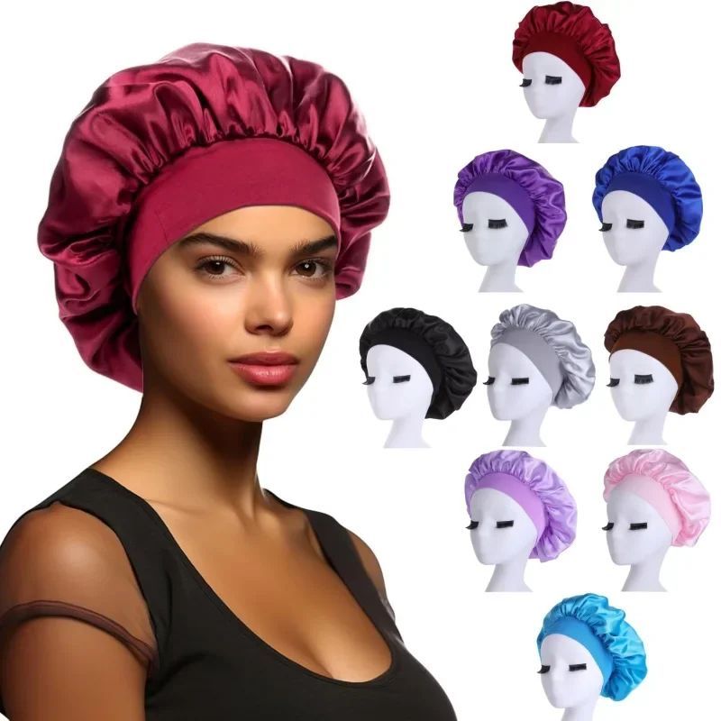 High Elastic Satin Solid Sleeping Hat 1Pcs Hair Care Bonnet