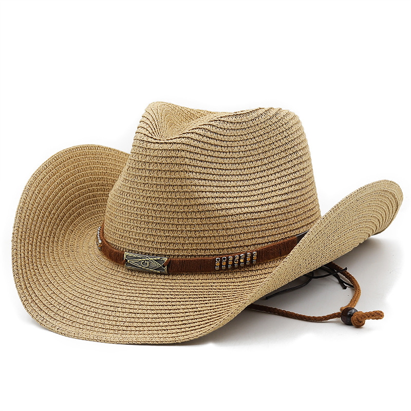 Straw Western Cowboy Hat 男女西部牛仔皮带草帽沙滩草编礼帽