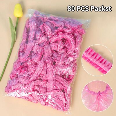 80pcs Elastic Thickened Plastic Shower Cap-Pink Round Head C