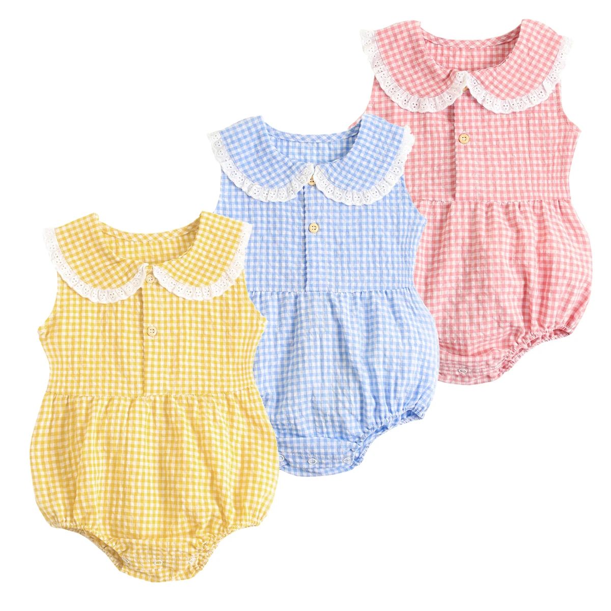 Sanlutoz Summer Cotton Baby Bodysuit Newborn Cute Plaid Clot