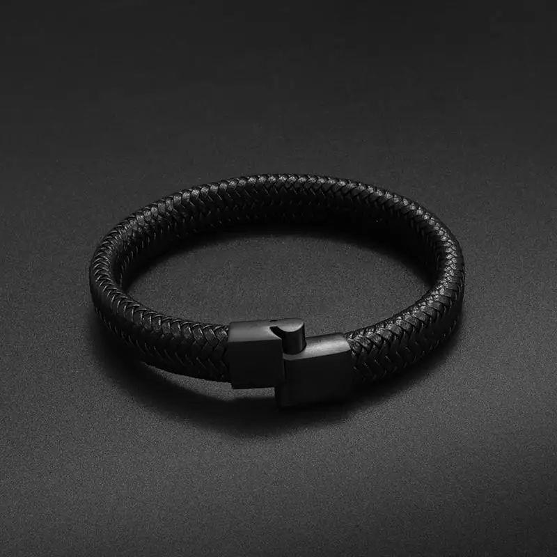 Classic Black Leather Bracelet for Men Hand Jewelry Gift Han