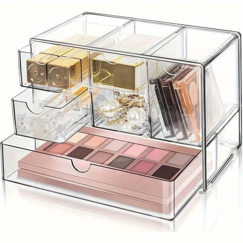 Six Grid Hand Account Transparent Drawer Style Storage Box,