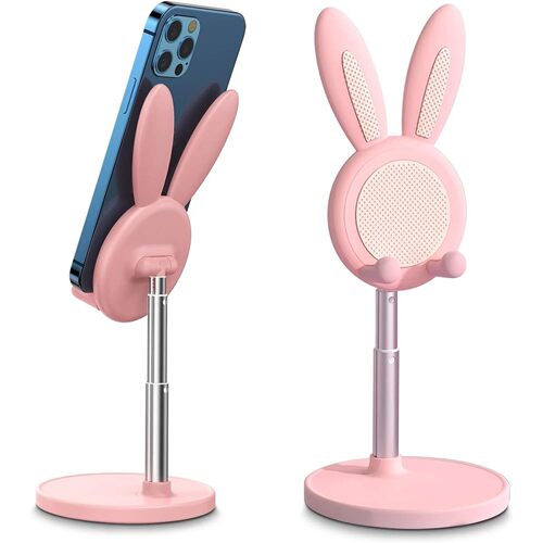 Adjustable Pink Bunny Phone Stand - Thick Case Friendly Desk
