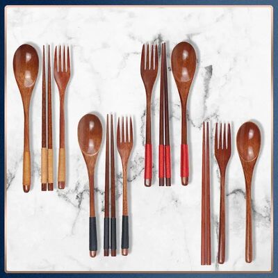 1pc Wooden Chopsticks Fork Spoon Three-piece Set Twine Japan