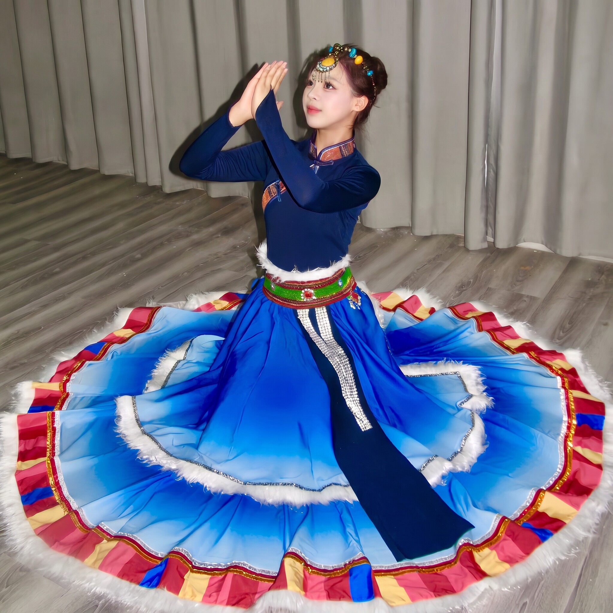 藏族舞蹈演出服装藏族练功半身裙少数民族风艺考练习裙大摆裙新款