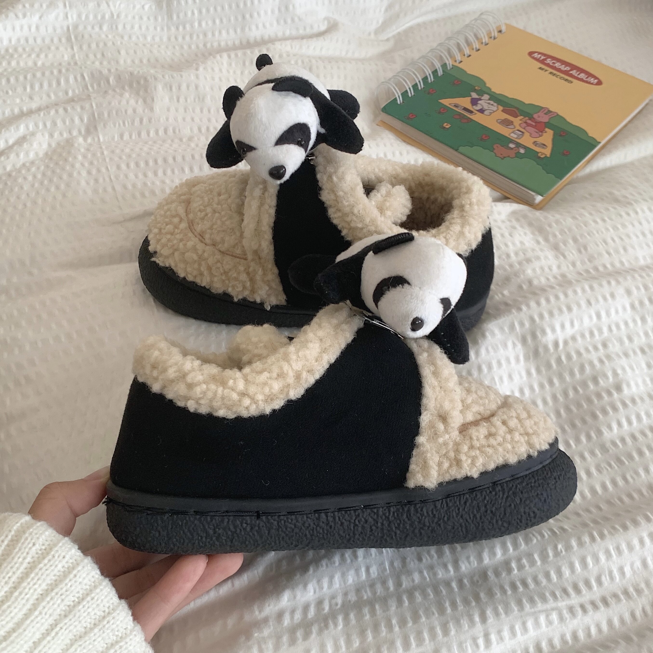 男童女童可爱趴趴熊羊羔毛加绒豆豆鞋外穿防滑软底保暖儿童棉鞋冬