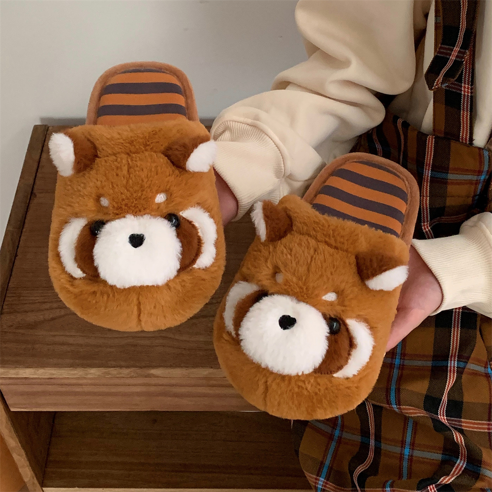 保暖可爱软萌小浣熊防滑棉拖鞋