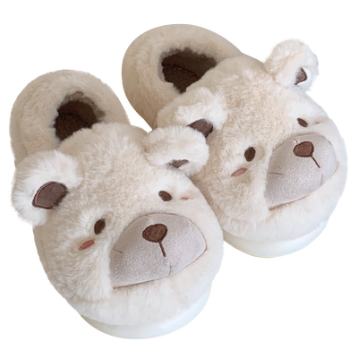 冬季可爱小熊保暖毛绒儿童棉拖鞋