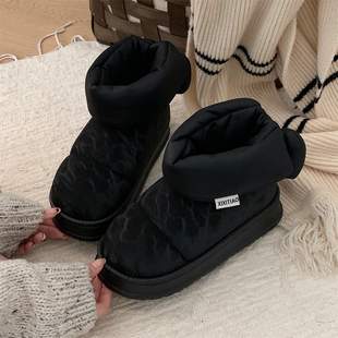 防水pu保暖加绒时尚户外穿中筒棉鞋女高级感网红蝴蝶结冬季雪地靴