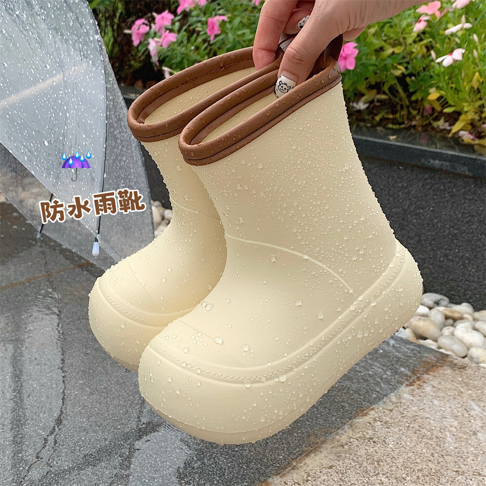 儿童雨靴男童女童室外防滑防水雨鞋四季韩版时尚创意拼色亲子靴子