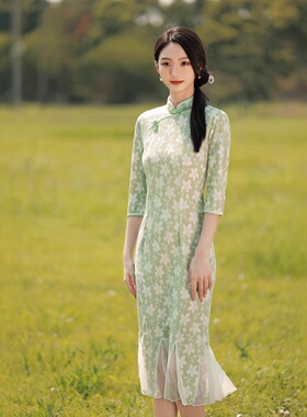 2026新款6198【皖旗旗袍】现货改良旗袍鱼尾裙春秋年轻款