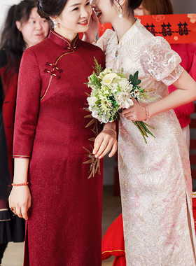 2026新款婚庆年轻妈妈装连衣裙喜婆婆宴会装修身结婚礼服春季