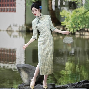 新式 中式 旗袍秋款 麂皮绒显瘦修身 中国风优雅气质长款 2026新款