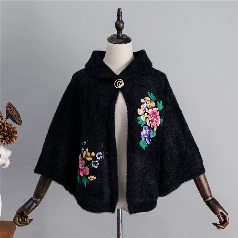 2026新款仿水貂绒毛衣外套女秋冬百搭短款小披肩秋季女士斗篷