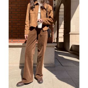 宽松小个子裤 女春季 子高品质 弹力灯芯绒直筒休闲裤 2026新款