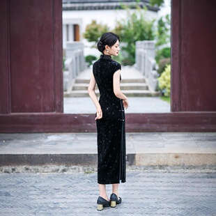 2026新款 旗袍春夏钻石绒日常旗袍黑 老上海复古民族风女士长款