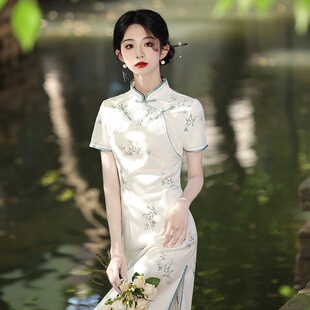 韩国麻日常温柔旗袍高品 立领气质旗袍夏季 2026新款 改良中长款
