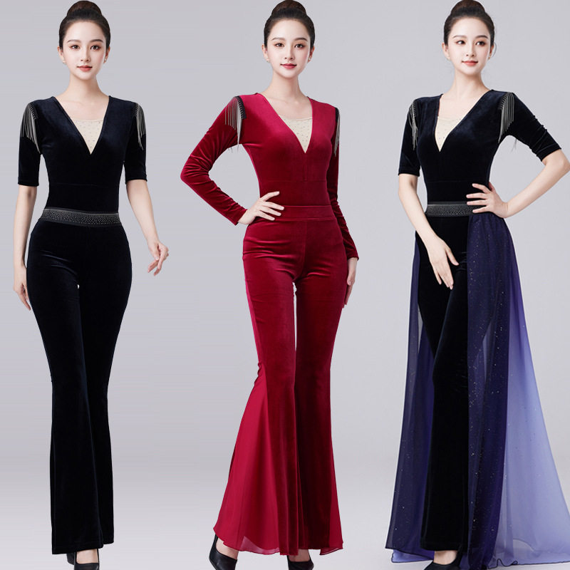 2026新款高端导师形体训练服装女高级感丝绒礼仪走秀气质套装高品