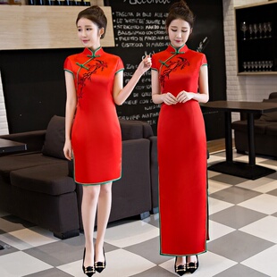 复古中国风礼仪旗袍红色长款 秋冬新品 显 礼仪旗袍 2026新款