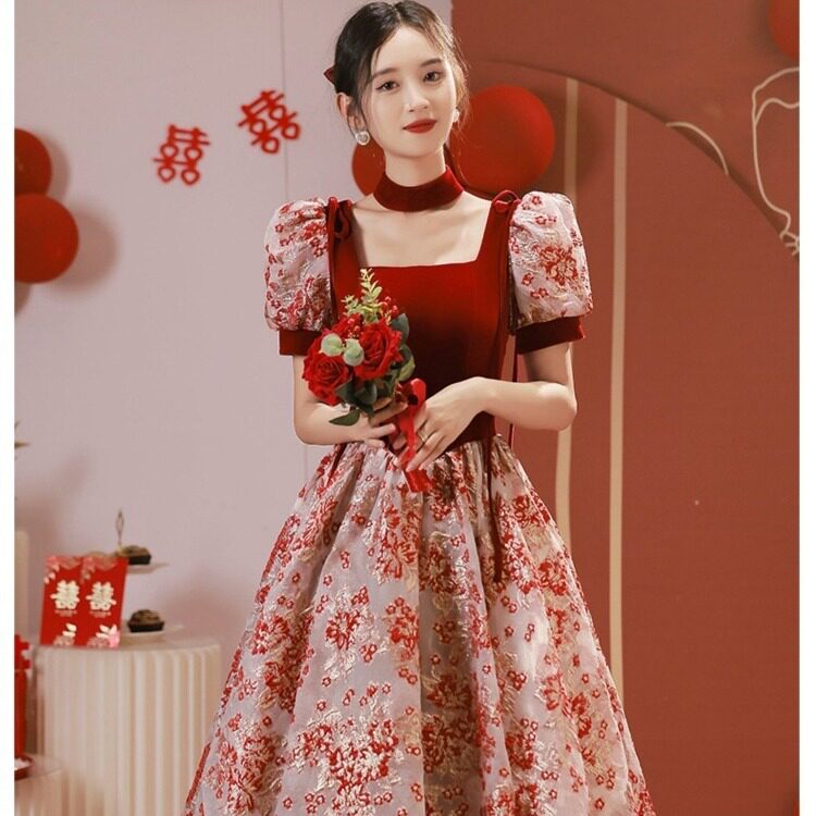2026新款大码胖MM0斤玫瑰骑士敬酒服微胖显瘦孕妇新娘订婚晚礼