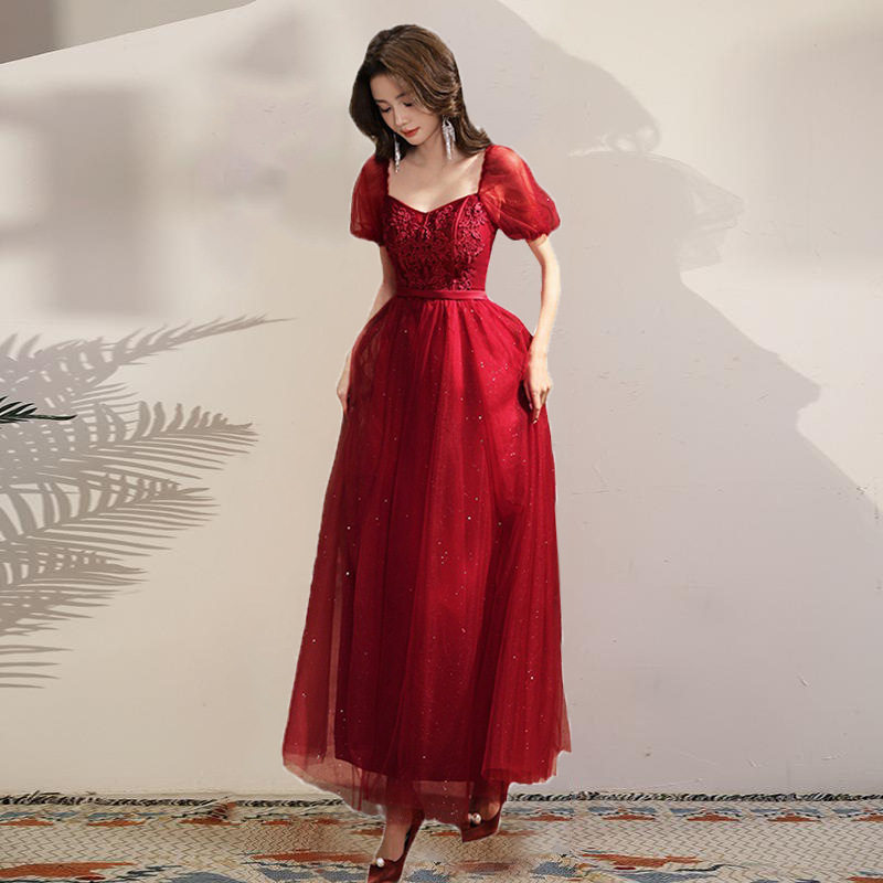 2026新款敬酒服新娘女孕妇回门服显瘦酒红色婚礼答谢宴礼服连衣裙