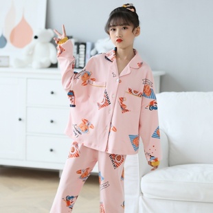 开衫 2025新款 中大童女孩韩版 纯棉长袖 全棉 儿童睡衣女童春秋季