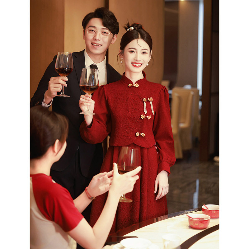 2026新款新中式旗袍敬酒服新娘红色两件套回门连衣裙套装订婚礼服