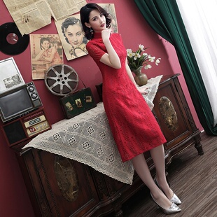 连衣裙修身 蕾丝旗袍气质改良A摆中式 日常中国 中长款 2026新款