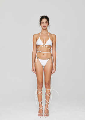 原创oldmoney白金配色金属logo比基尼ins风温泉海滩泳衣