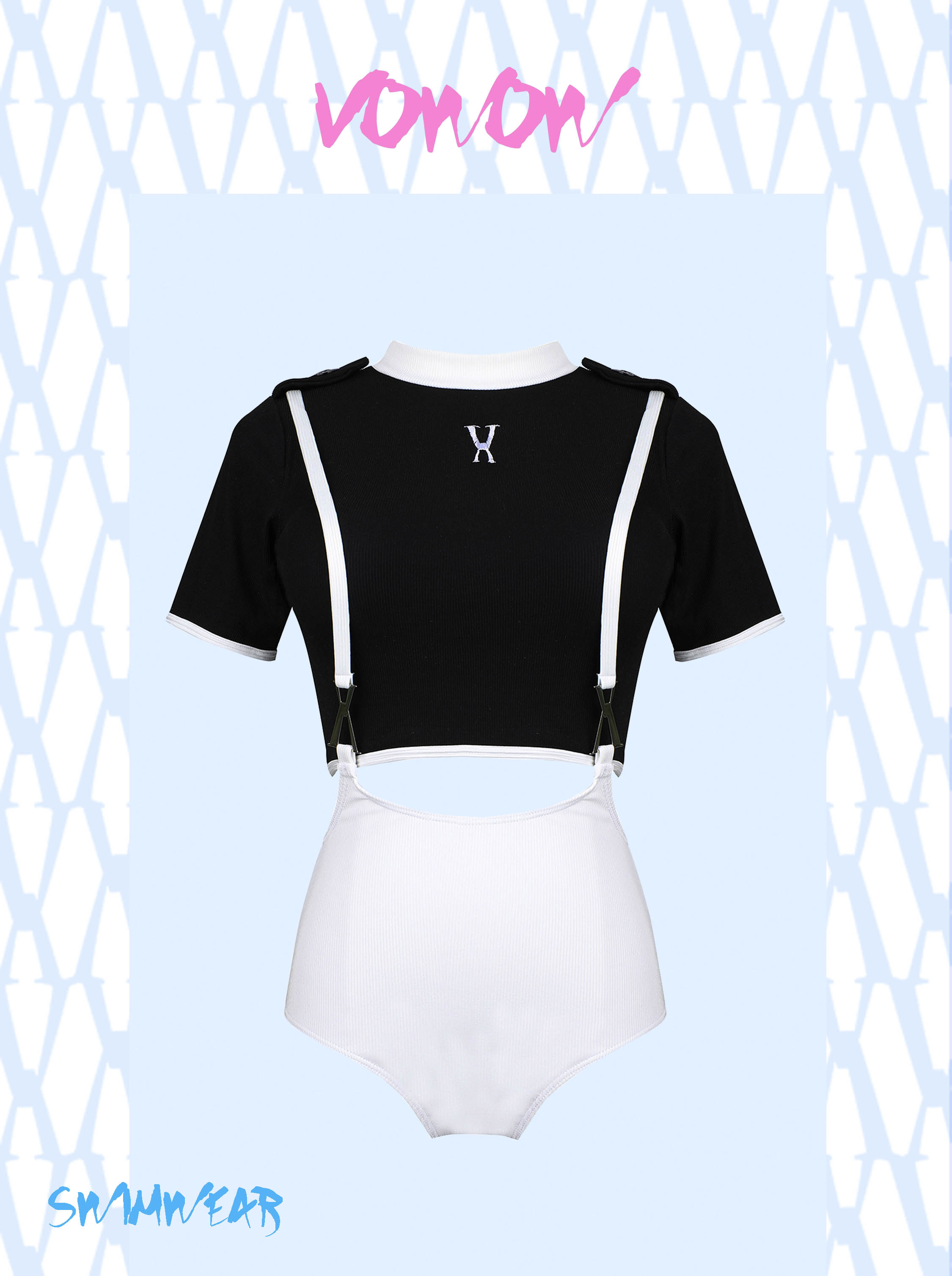 冲浪潜水服黑白分体套装可甜可盐背带款Vow原创设计20秋冬