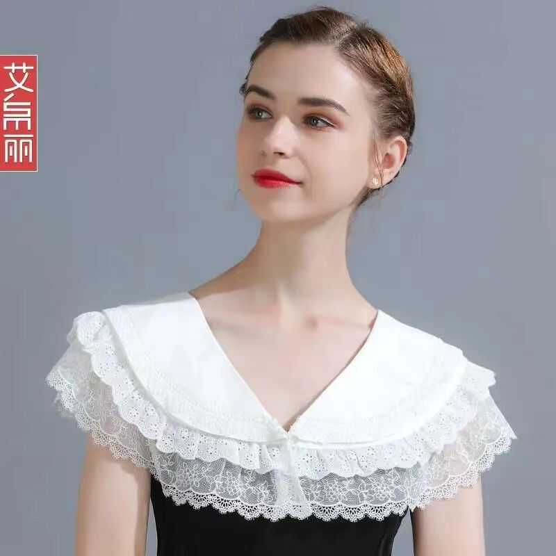 立体女百搭2024新款蕾丝花边夏季大翻领娃娃领斗篷打底神器防晒