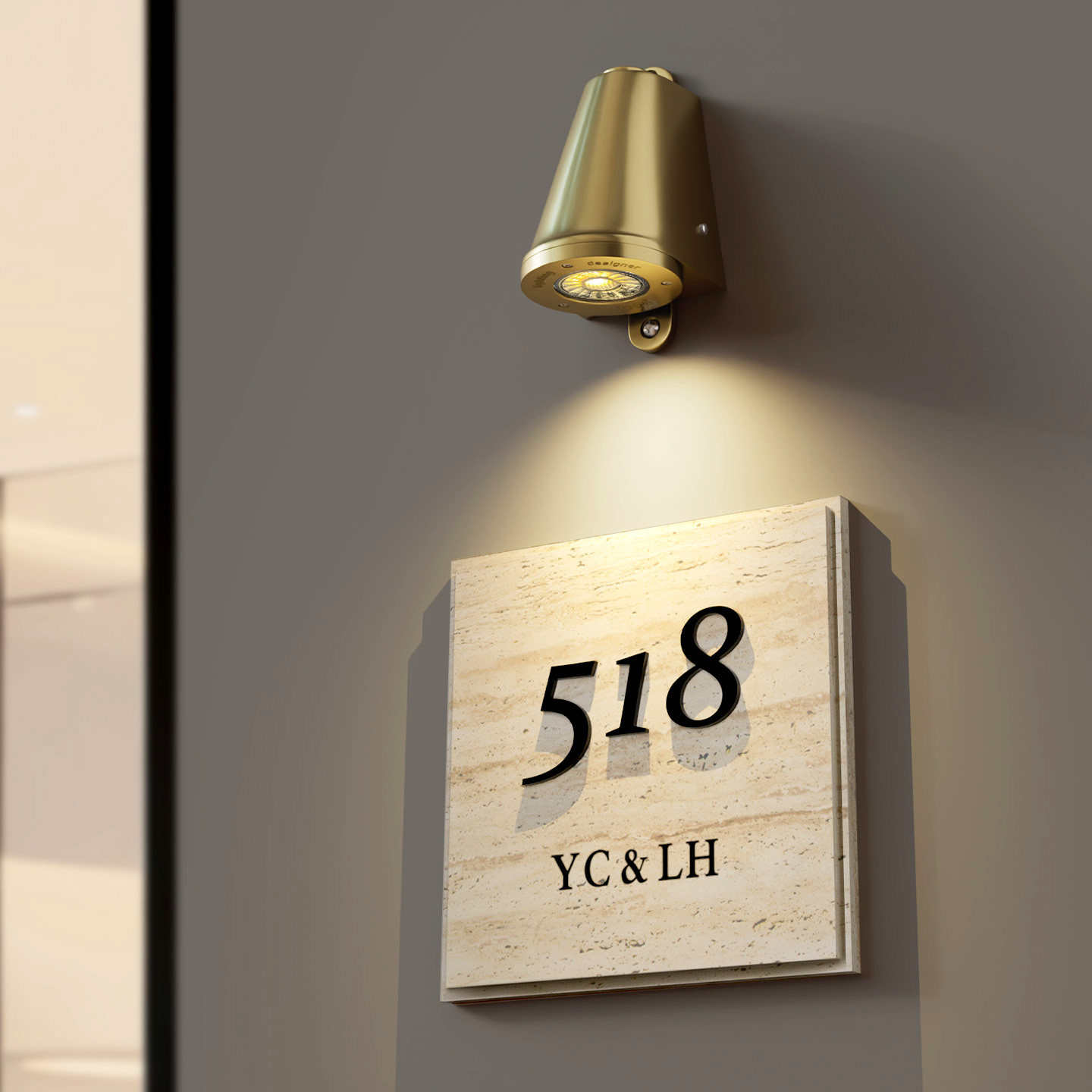 高档洞石发光门牌定制企业单位大理石雕刻立体感提示牌公司标识牌