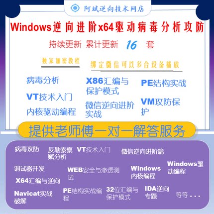 Windows逆向进阶x64逆向病毒分析内核驱动调试器开发vt技术教程