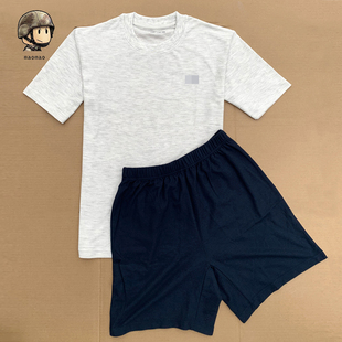 夏季潜艇长航抗菌服男士棉麻休闲宽松圆领短袖T恤居家运动体能服