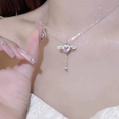 网红时尚送女友女生闺蜜生日礼物丘比特之心项链女爱心天使翅膀