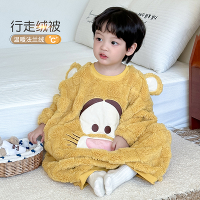 儿童睡衣连体秋冬款珊瑚绒防踢睡袍男童加厚保暖小女孩法兰绒睡裙