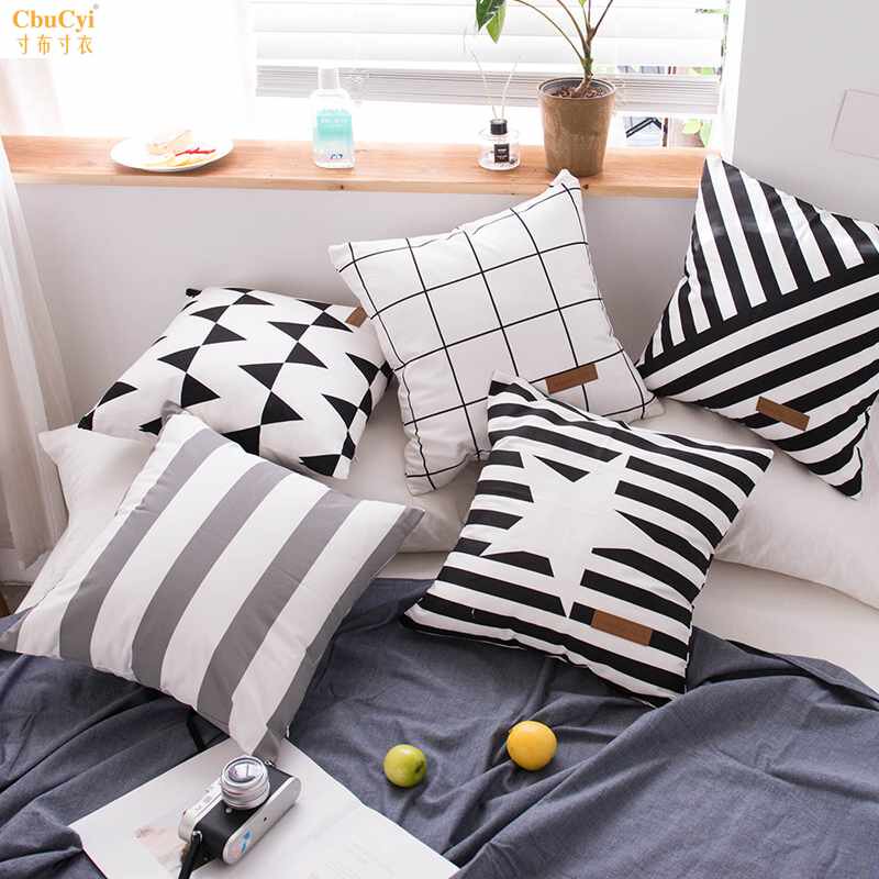 北欧风黑白灰几何全棉帆布含芯抱枕 ins民宿沙发粉色靠垫方抱在类目 居家布艺, 靠垫/抱枕中 - 来自Buy2taobao.com提供专业的淘宝代购服务