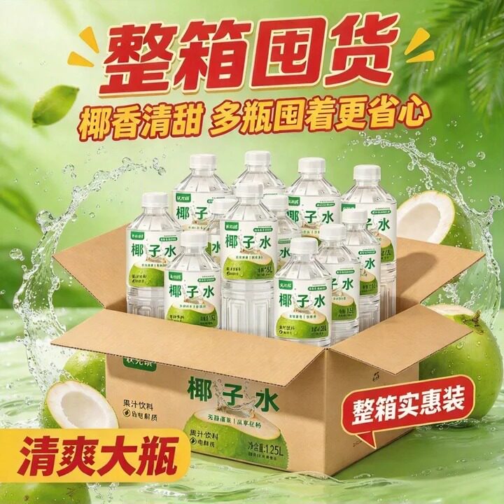 整箱批发椰子水1.25L大容量电解质清爽椰子饮料商超爆款正品