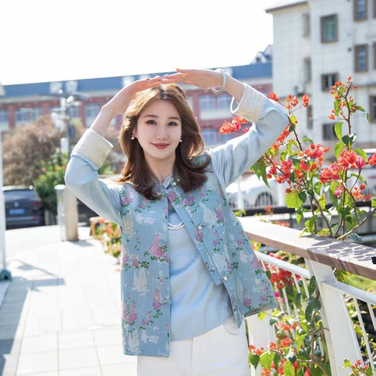 ELFBOX《紫藤花语》时尚新中式显瘦日常中国风真丝宋锦马甲3387