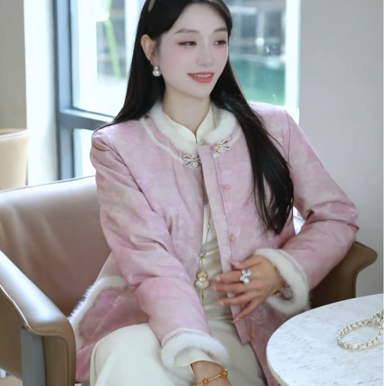 《77定制》冬季新中式国风重工气质加鹅绒加厚外套6640