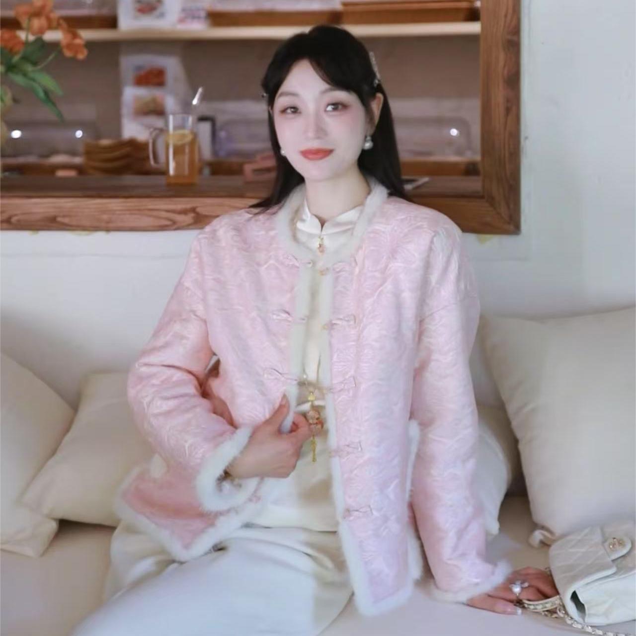 《秀秀定制》冬季时尚百搭高级新中式双面穿宽松棉服6614