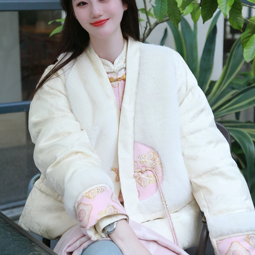 《77定制》冬季新中式国风重工气质加鹅绒加厚棉服6338