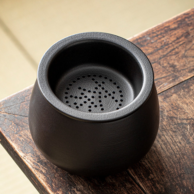 黑陶茶渣缸陶瓷茶洗建水过滤带盖子废水缸孟大号桌面垃圾桶茶水分