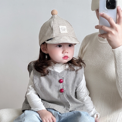 宝宝鸭舌帽春秋季条纹豆丁男童女童尖尖巫师帽秋冬婴幼儿童防风帽