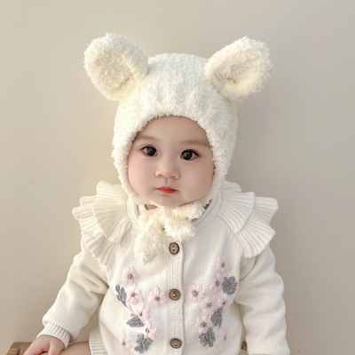 韩国婴儿帽子秋冬款毛绒护耳帽