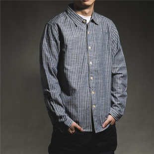 Qki精选 复古 色织条纹休闲衬衫 美式