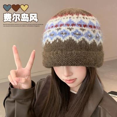 费头尔岛风针提花帽子女2MJTHXL-0250新织款秋冬季保暖护耳包毛线