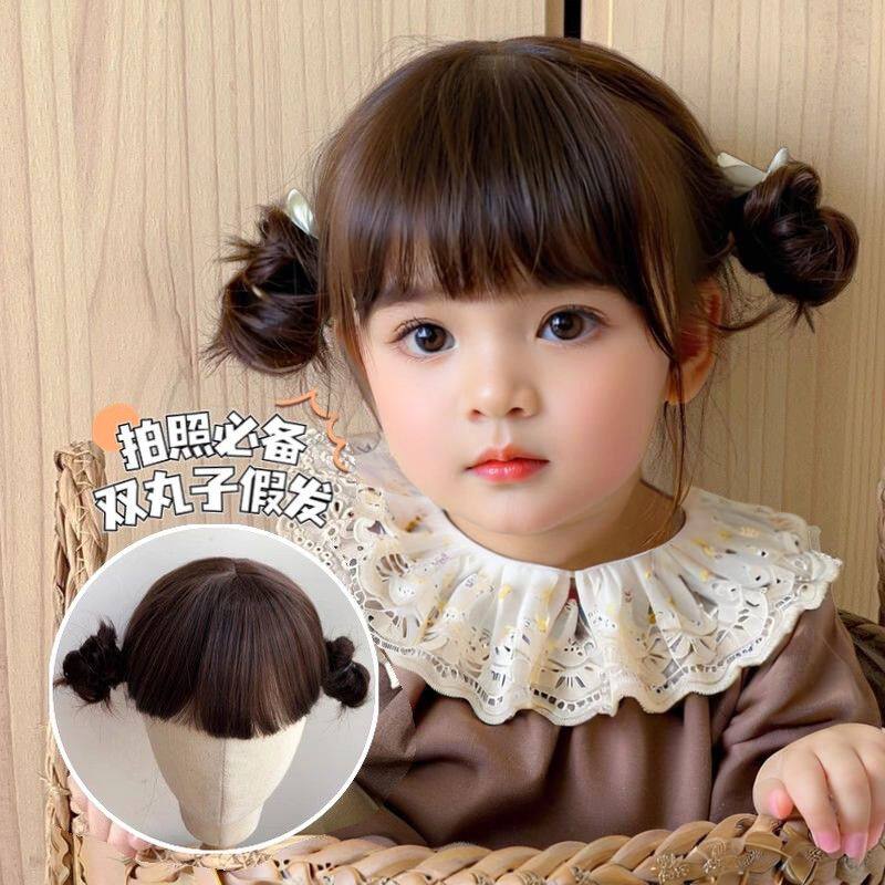 2026新款高颜值儿童假发女短发可爱婴儿双丸子头发型轻薄透气空气