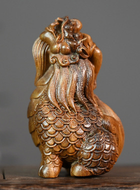 绿檀木雕刻望天吼貔貅摆件家居装饰玄关摆件实木雕刻木质工艺品