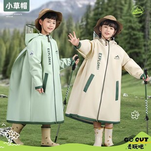 日本儿童雨衣小学生上学专用男童女孩长款全身防暴雨带书包位雨披